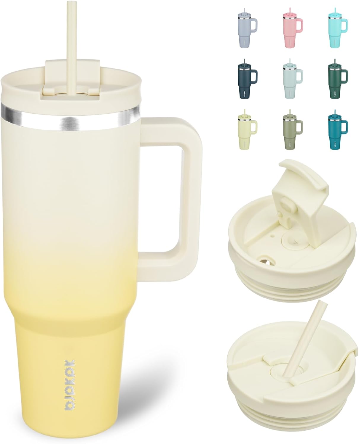 Stainless Steel Insulated Tumbler with Handle – Lemon, Lid & Straw Included (40 oz)