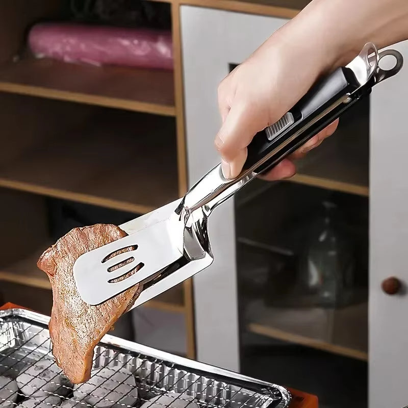 Stainless Steel Grill Clamp, Multifunctional Spatula Tongs Spatula Tongs for Grilling Frying Barbecue Spatula Clip BBQ Tongs Frying Fish Spatula Clip Bread Household Kitchen Tool