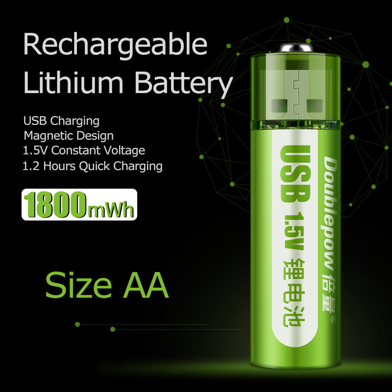 USB Rechargeable AA & AAA Lithium Batteries – 1.5V Constant Voltage