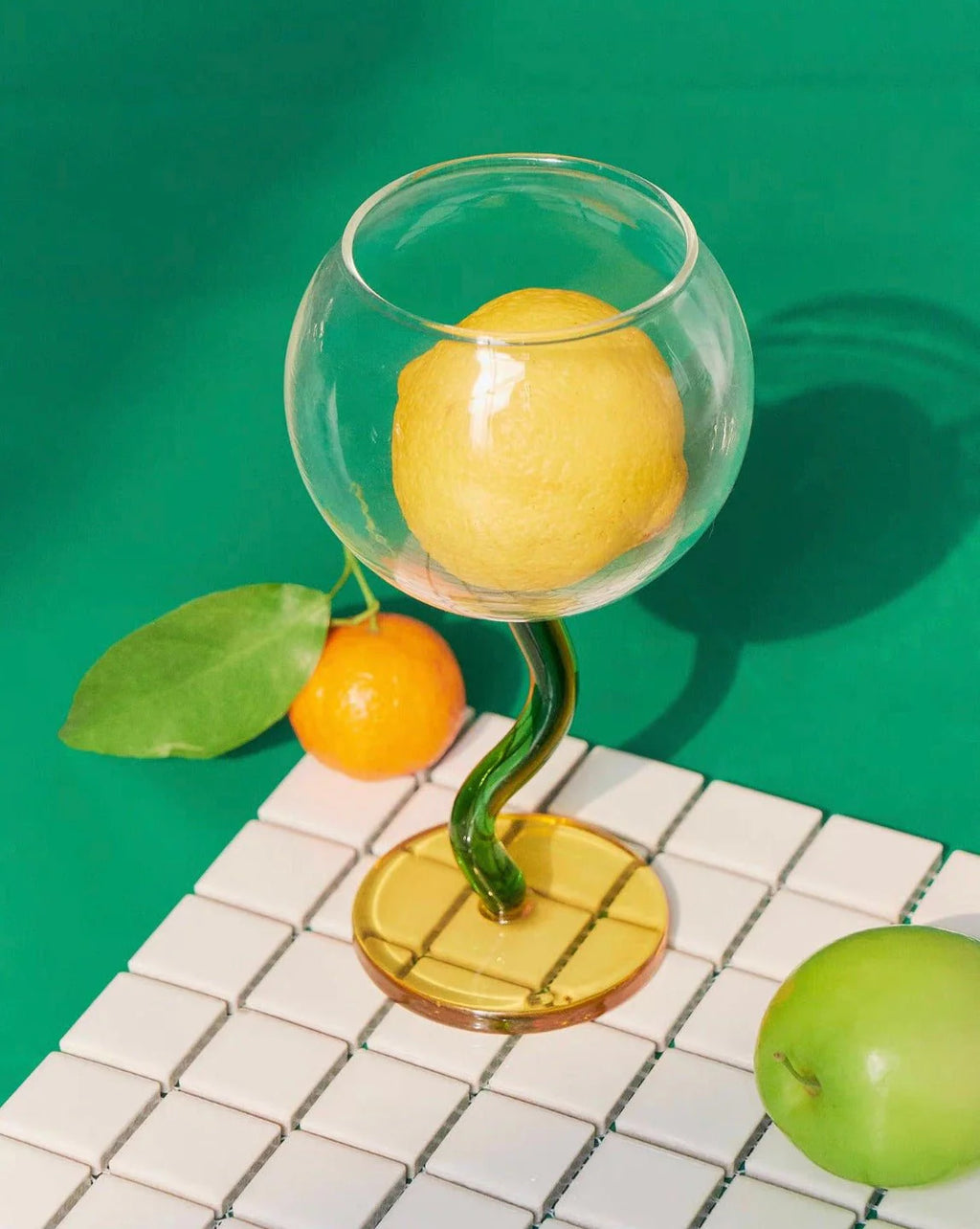 Handcrafted Bubble Wine Glass featuring a Curved Wavy Stem