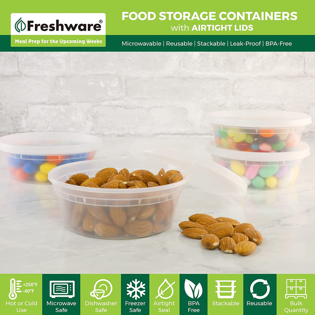Plastic Food Storage Containers with Secure Lids, 8 oz, 40-Pack – Black