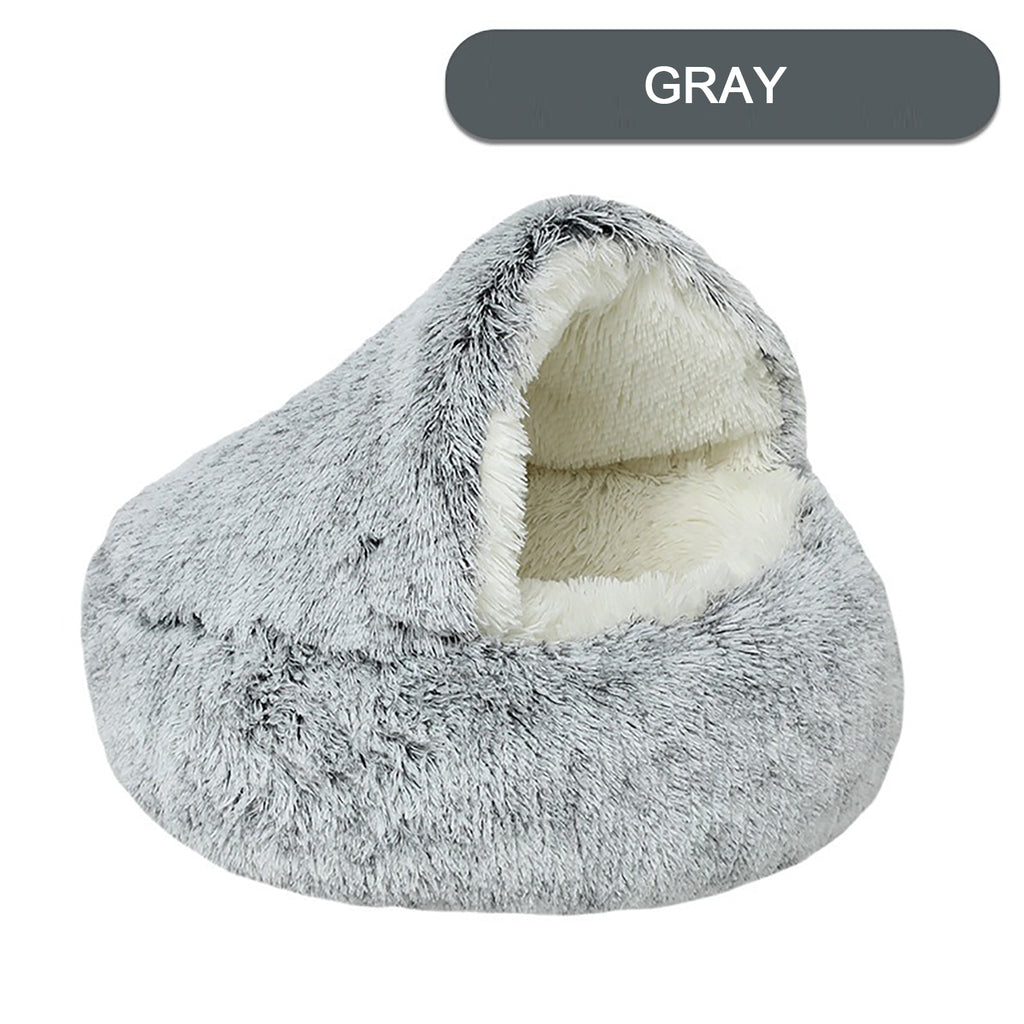 Luxury Plush Round Cat Bed – Cozy Hooded Donut Nest