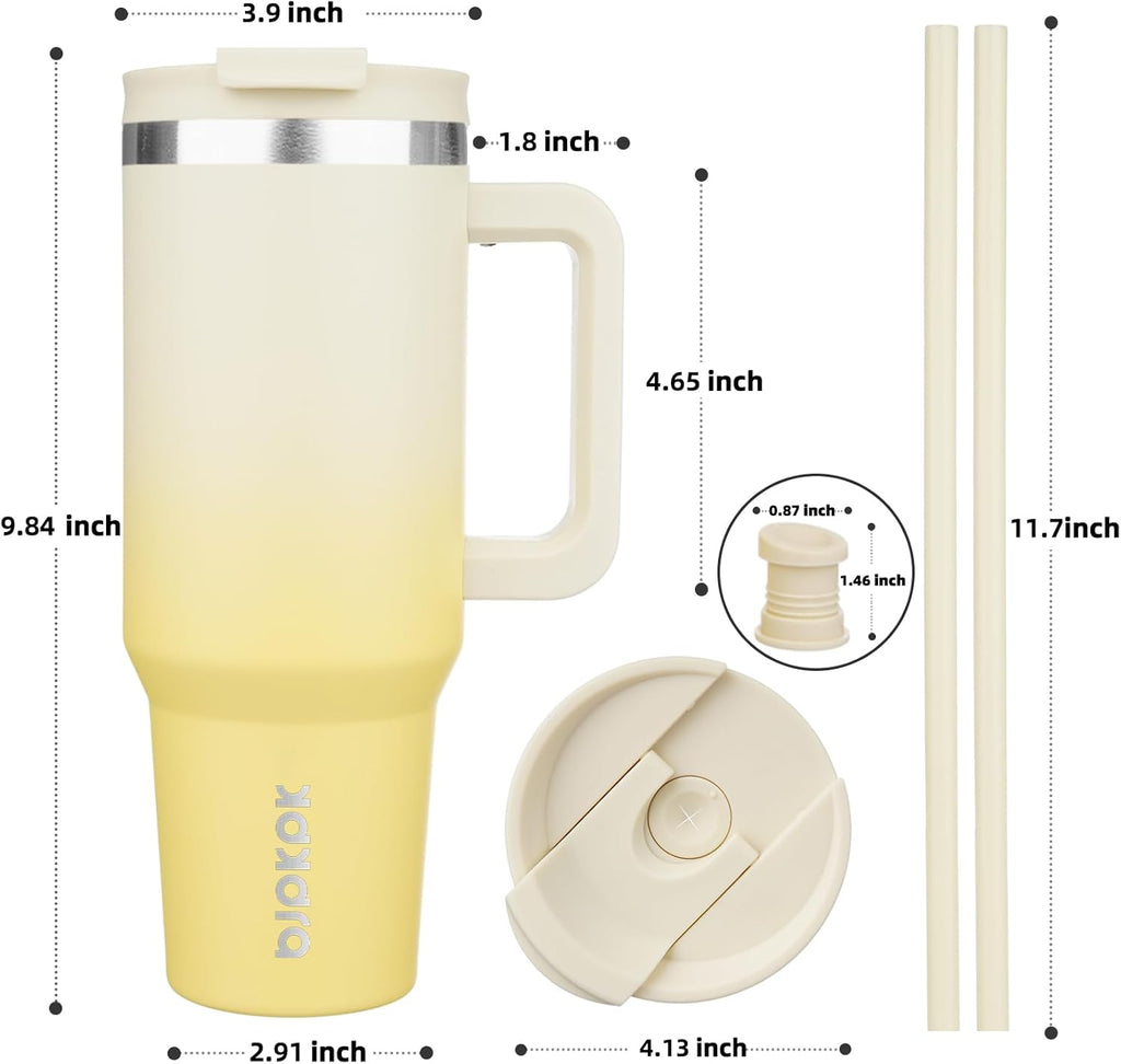Stainless Steel Insulated Tumbler with Handle – Lemon, Lid & Straw Included (40 oz)