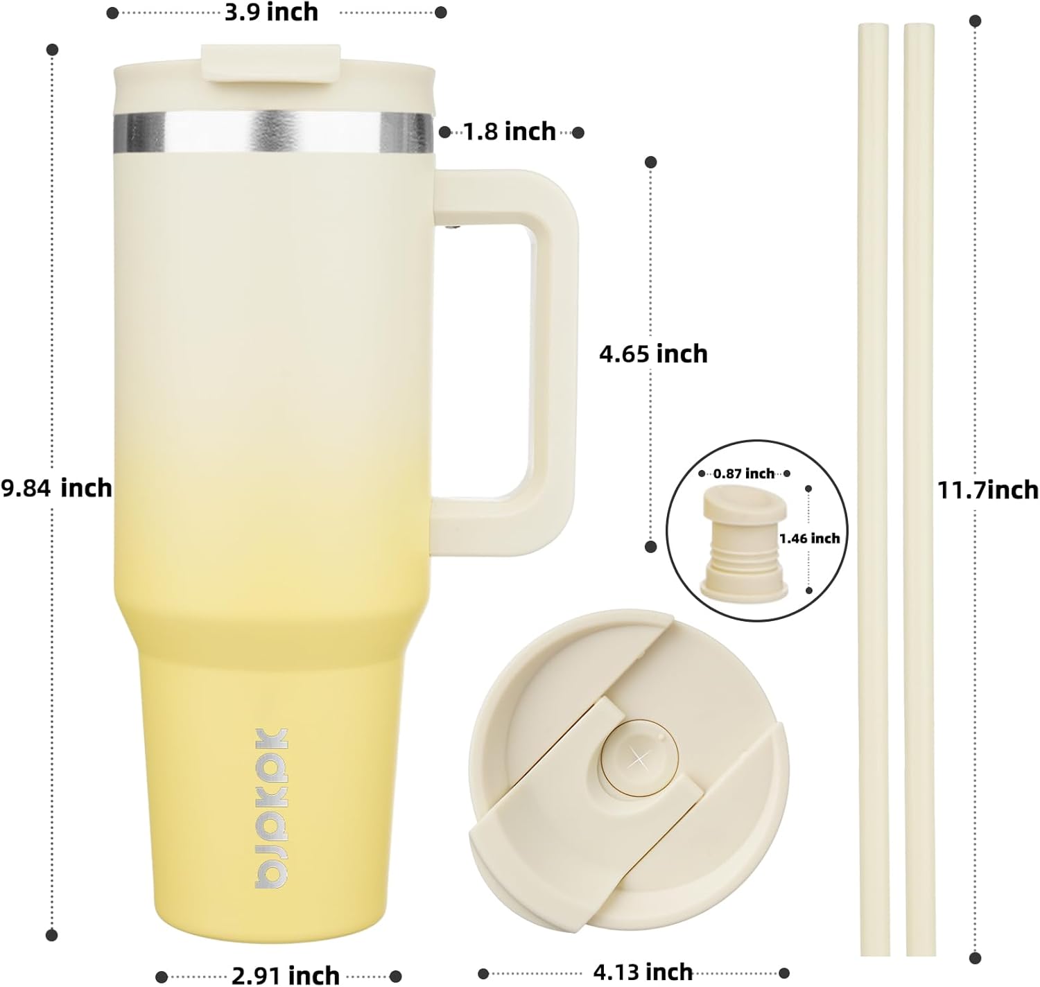 Stainless Steel Insulated Tumbler with Handle – Lemon, Lid & Straw Included (40 oz)