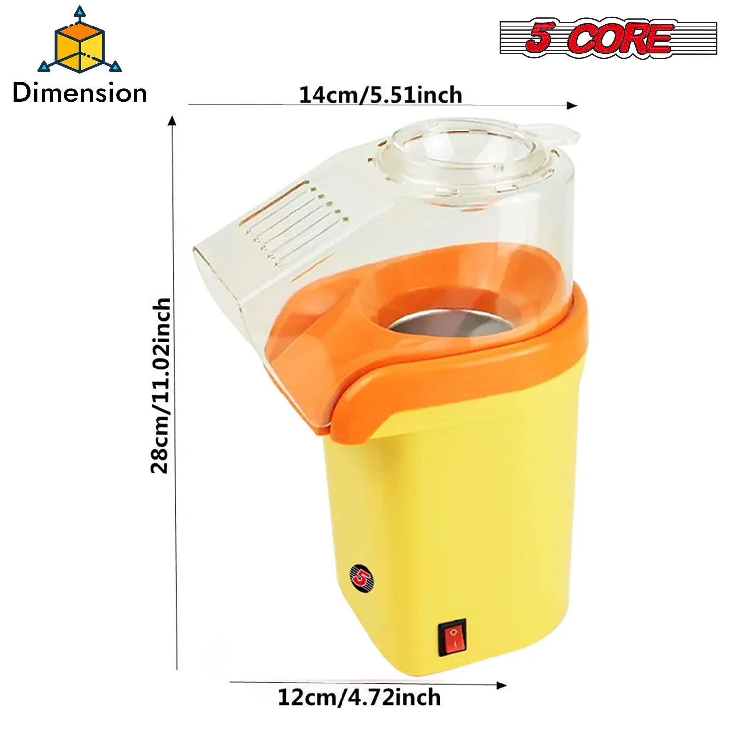 Portable Mini Hot Air Popcorn Maker, 16 Cups – Yellow Finish