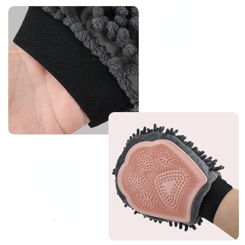 Pet Grooming Glove 2-Sided Bathing Brush – Dog & Cat Brushing, Massaging & Drying Tool