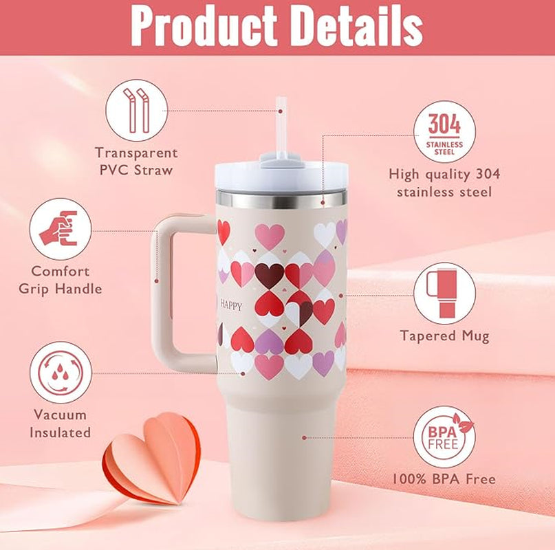 Premium 40oz Insulated Tumbler with Handle & Straw – Stainless Steel Vacuum Mug for Travel & Gifting