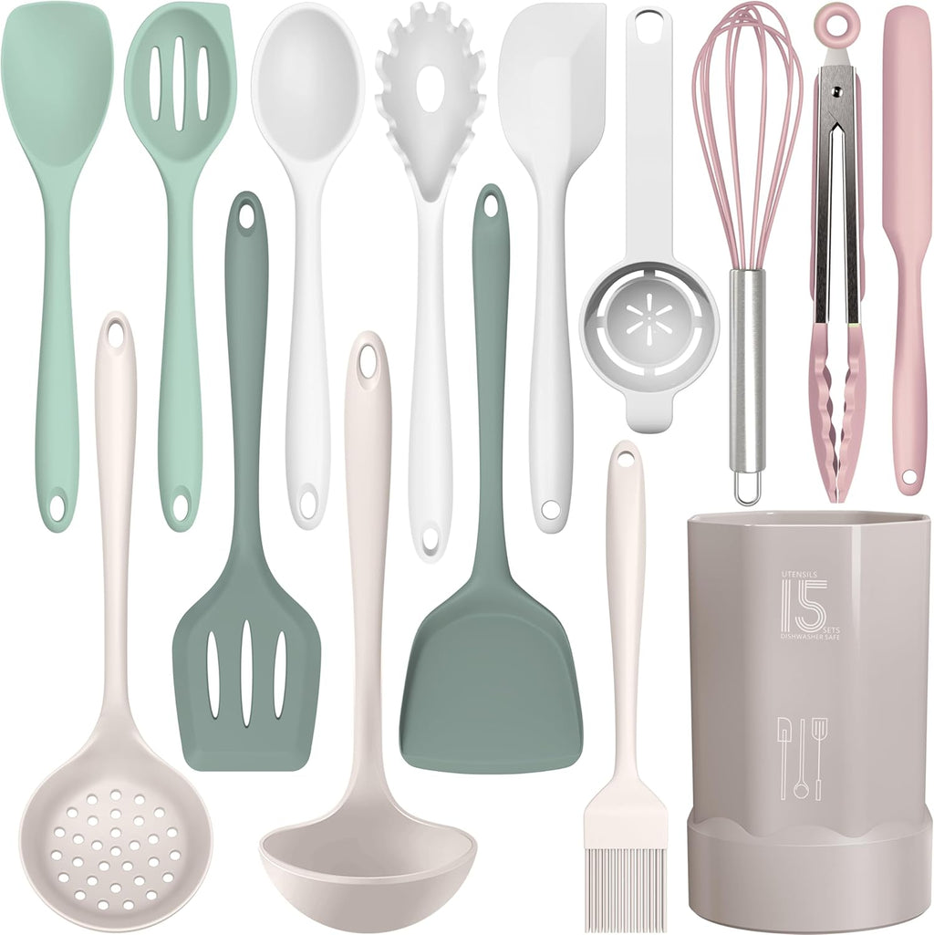 Nonstick-Safe Silicone Utensils Set – 446°F Heat Resistant, Dishwasher Safe, BPA-Free