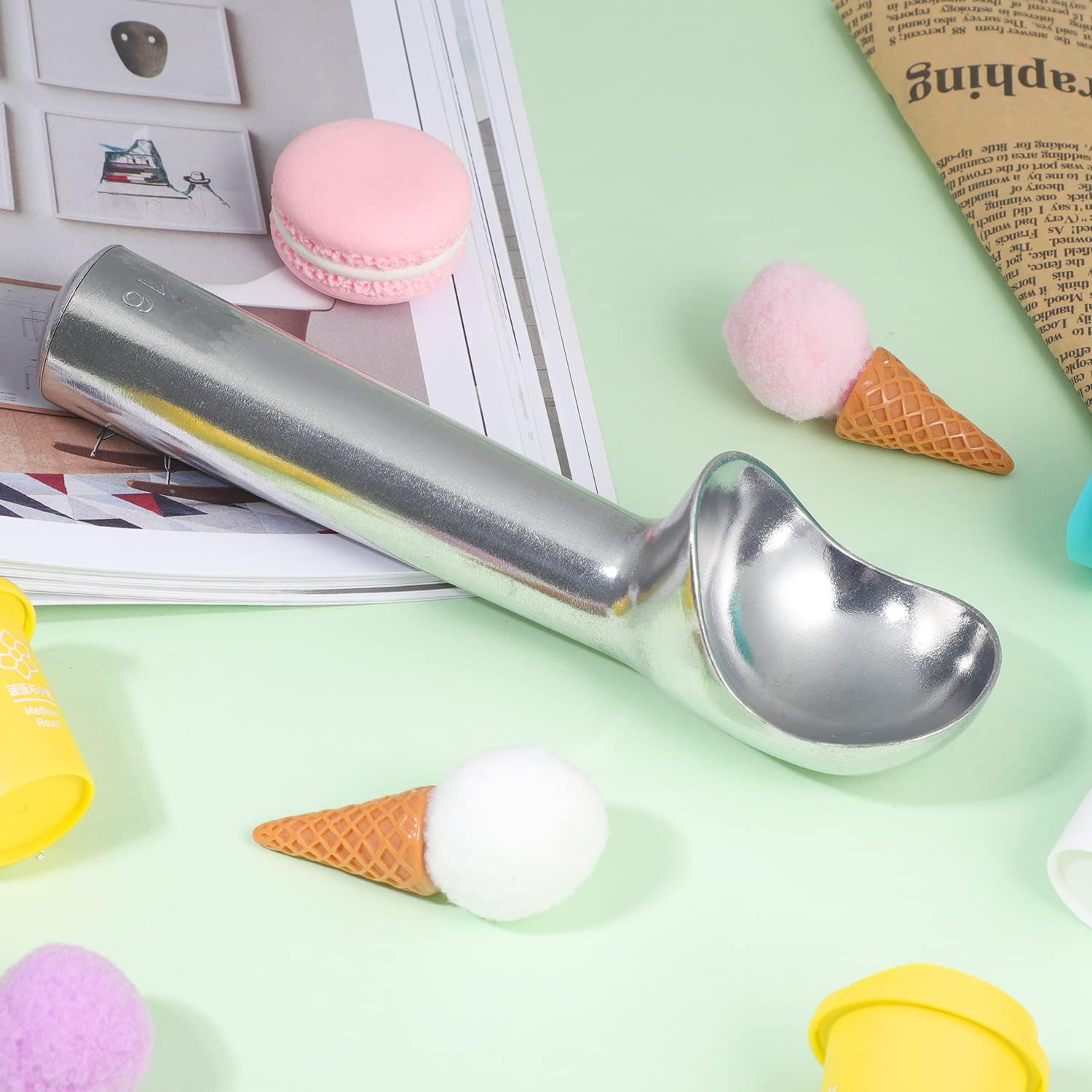 Large Ice Cream Scoop 7 Inches Nonstick Anti-Freeze Metal Ice Cream Scooper Spoon One Piece Aluminum Design, Bright Silver