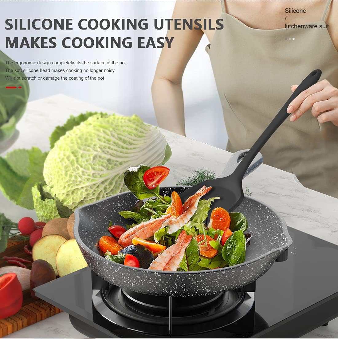 Nonstick-Safe Silicone Utensils Set – 446°F Heat Resistant, Dishwasher Safe, BPA-Free