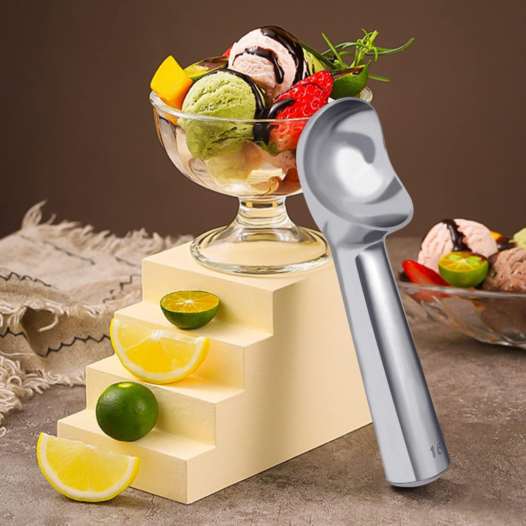 Large Ice Cream Scoop 7 Inches Nonstick Anti-Freeze Metal Ice Cream Scooper Spoon One Piece Aluminum Design, Bright Silver