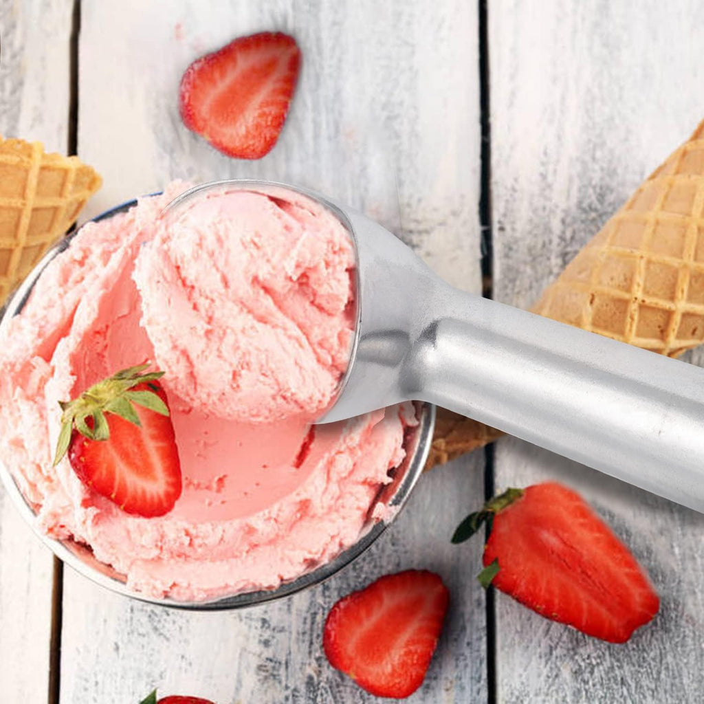 Large Ice Cream Scoop 7 Inches Nonstick Anti-Freeze Metal Ice Cream Scooper Spoon One Piece Aluminum Design, Bright Silver