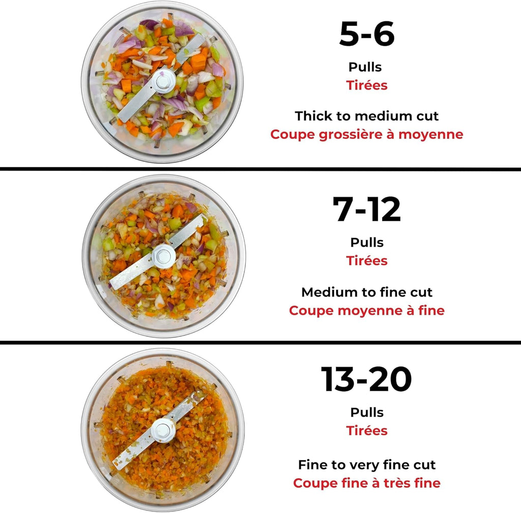 Pull Chopper – Multi-Purpose Manual Food Processor with 3-Blade System, Fast Chopping from Large Chunks to Purée, Self-Retracting Cord