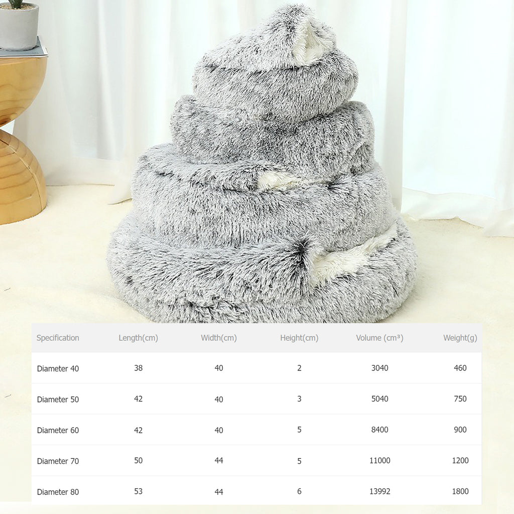 Luxury Plush Round Cat Bed – Cozy Hooded Donut Nest