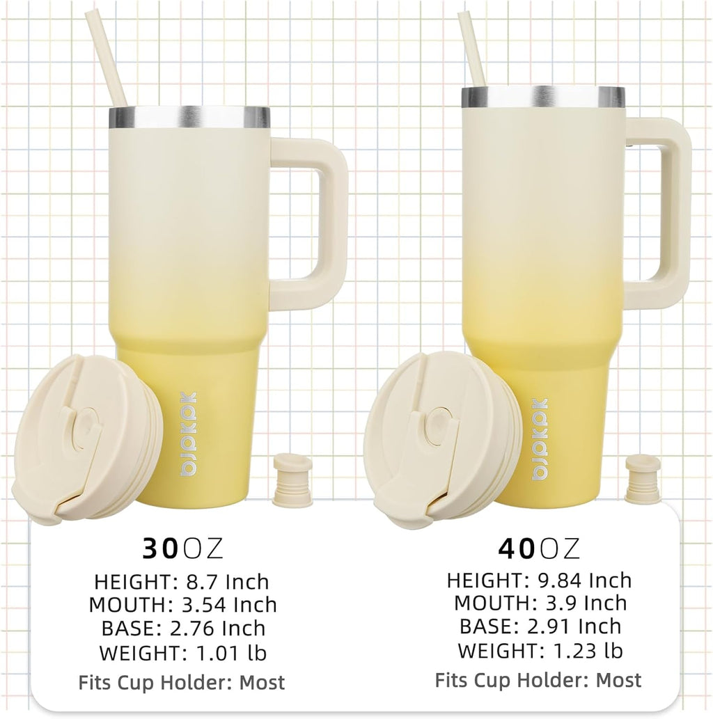 Stainless Steel Insulated Tumbler with Handle – Lemon, Lid & Straw Included (40 oz)