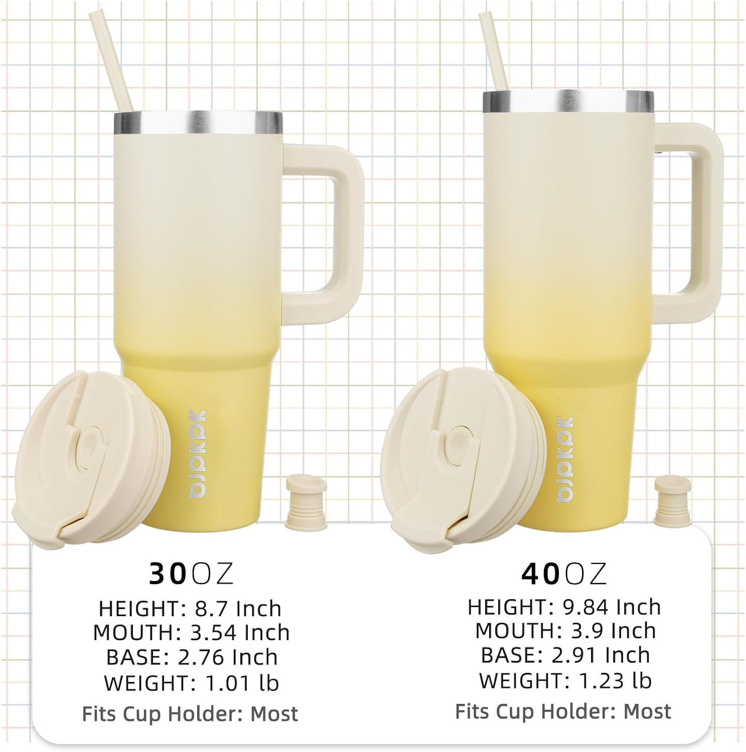 Stainless Steel Insulated Tumbler with Handle – Lemon, Lid & Straw Included (40 oz)