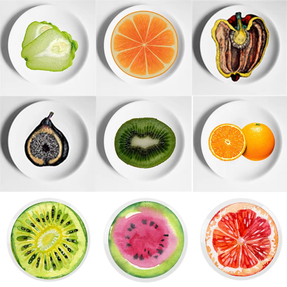 Decorative Fruit & Vegetable Plates with Segmented Design – Colorful Home Décor
