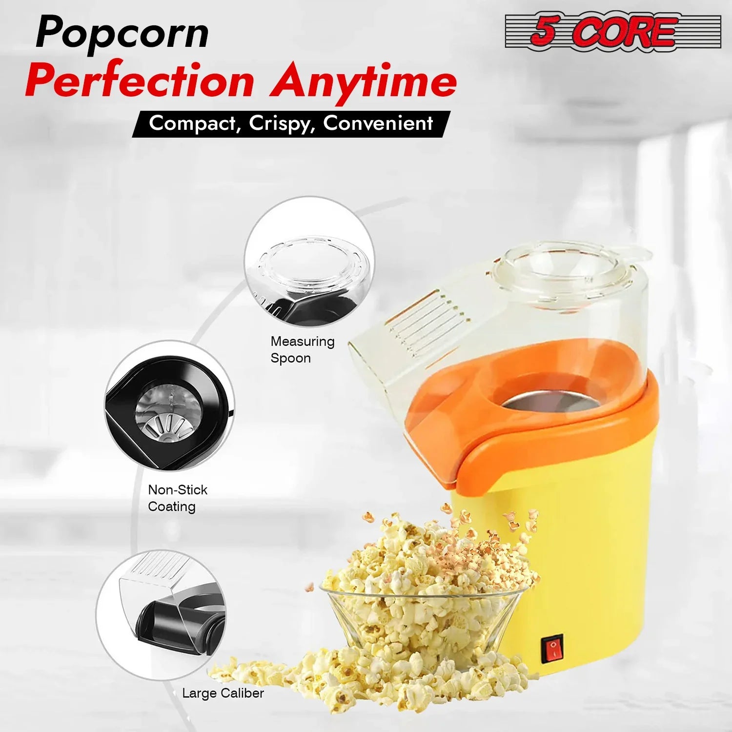 Portable Mini Hot Air Popcorn Maker, 16 Cups – Yellow Finish
