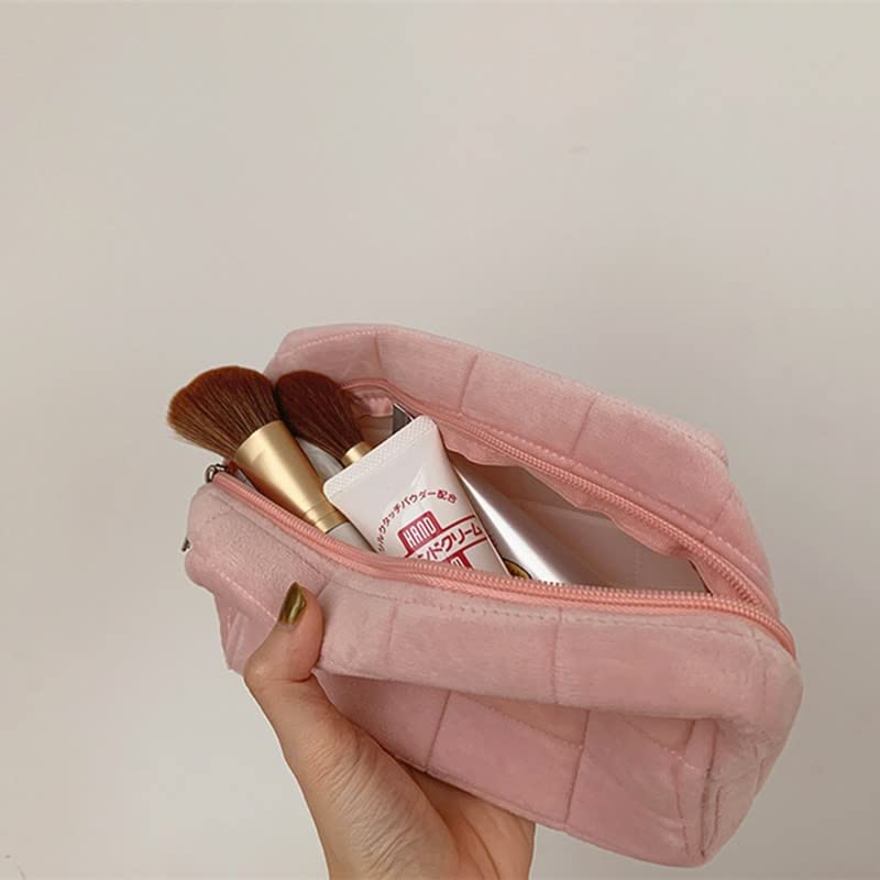 Plush Checkered Cosmetic Travel Bag