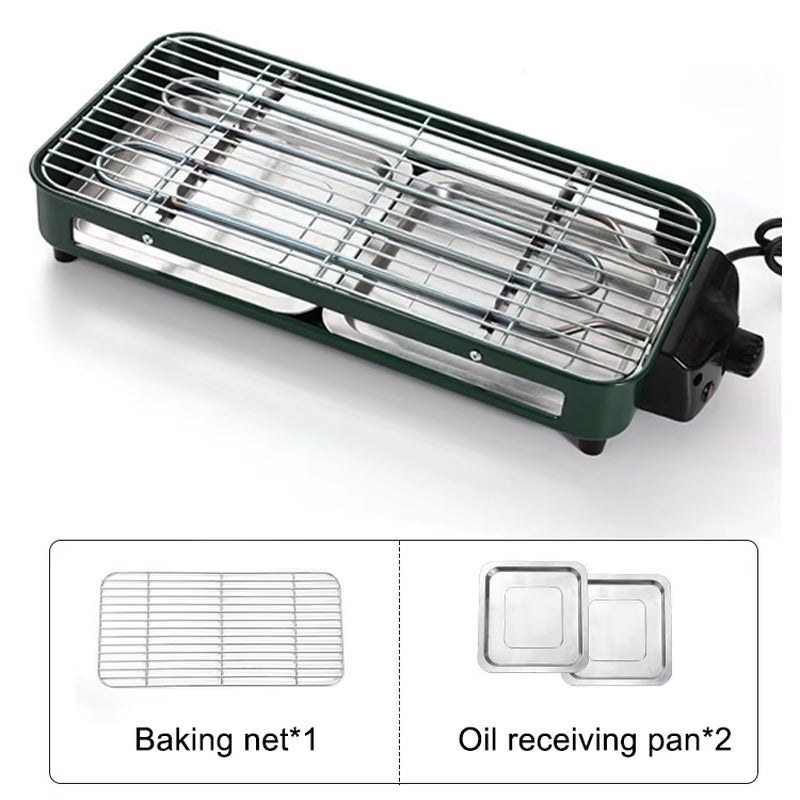 Household Electric Grill with Smokeless Griddle for BBQ, Baking & Roasting
