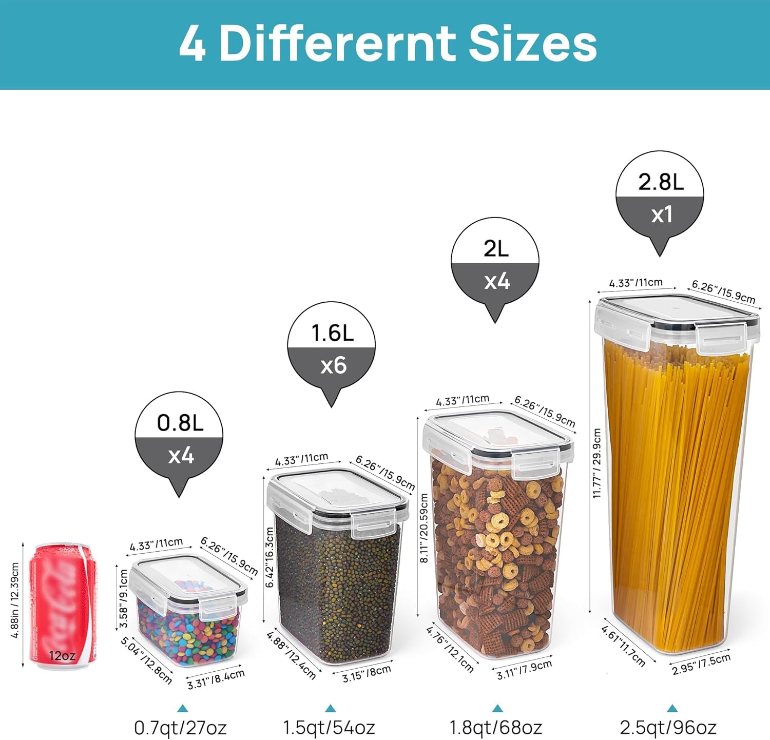 Plastic Airtight Food Storage Canisters for Pantry Organization, 24-Piece Set with Labels – Black