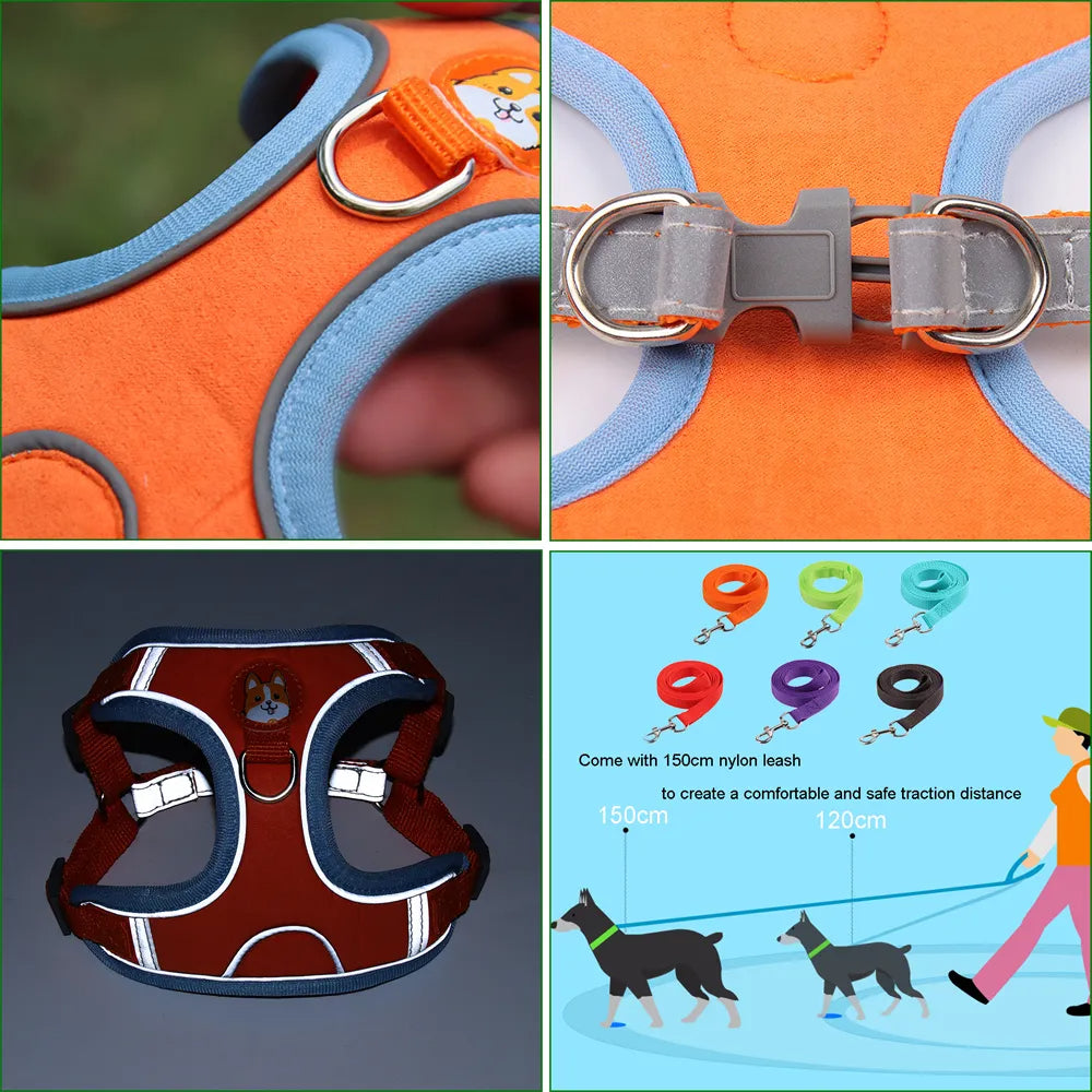 New Dog Leash and Harness Set Pet Dog Harness and Leash Set Adjustable Puppy Cat Harness Vest Reflective Walking No Pull Lead Leash for Small Dogs Chihuahua