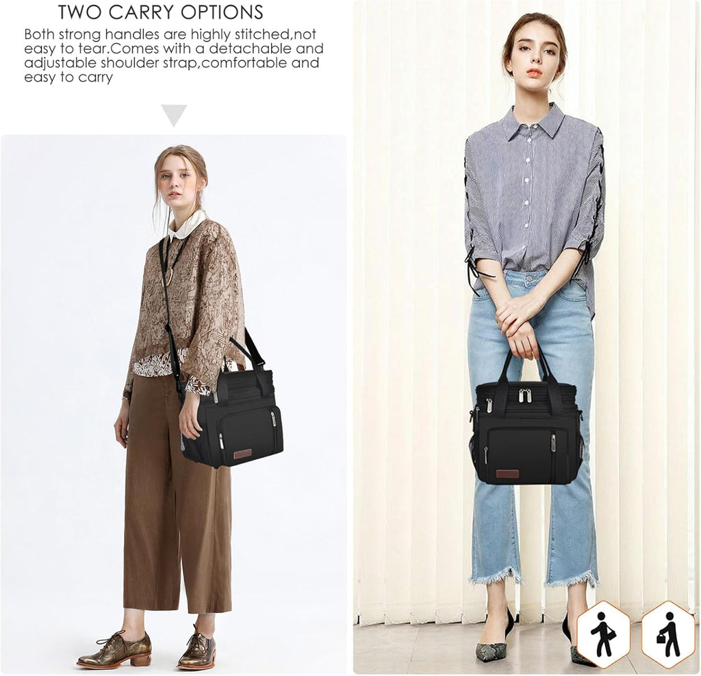 Large 15L Insulated Lunch Bag with Double Compartments – Leakproof Soft Cooler (Black)