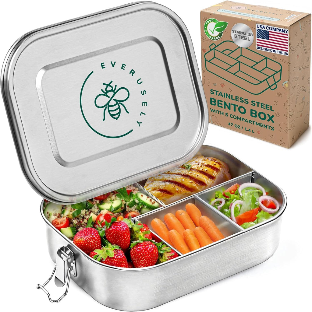 Stainless Steel Lunch Box 27 oz – Leakproof Bento Container with 2 Dividers for Work & Travel