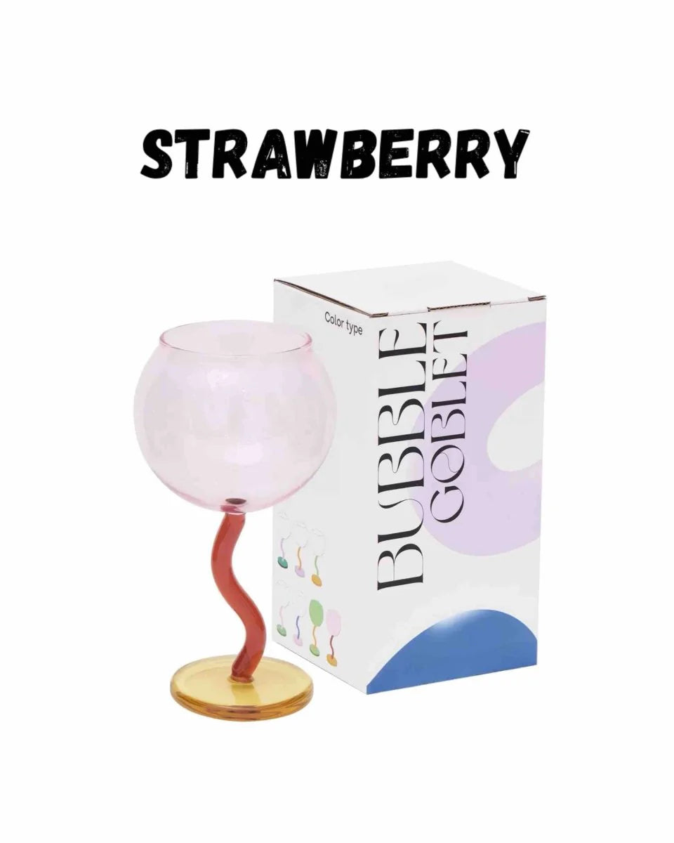 Handcrafted Bubble Wine Glass featuring a Curved Wavy Stem