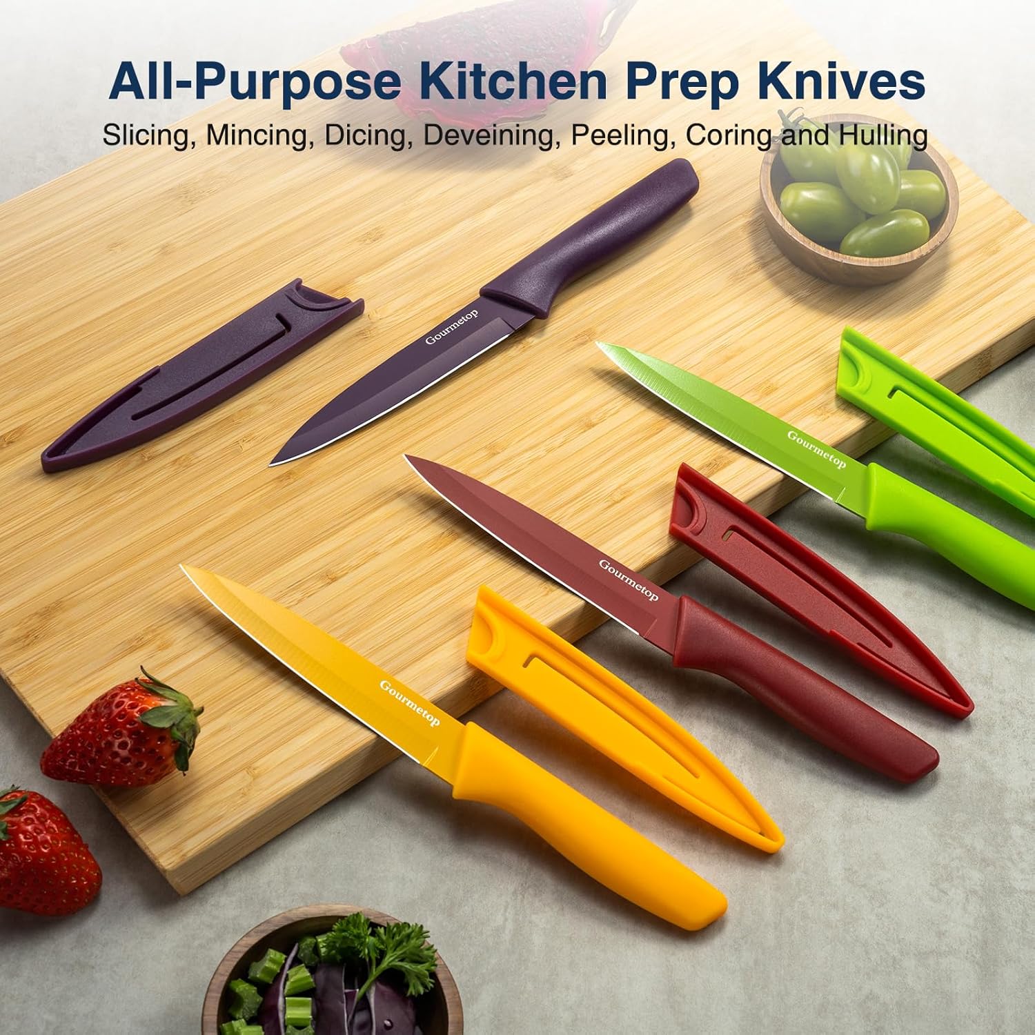4-Piece Paring Knife Set with Blade Covers – 4.5″ Stainless Steel Fruit & Vegetable Knives