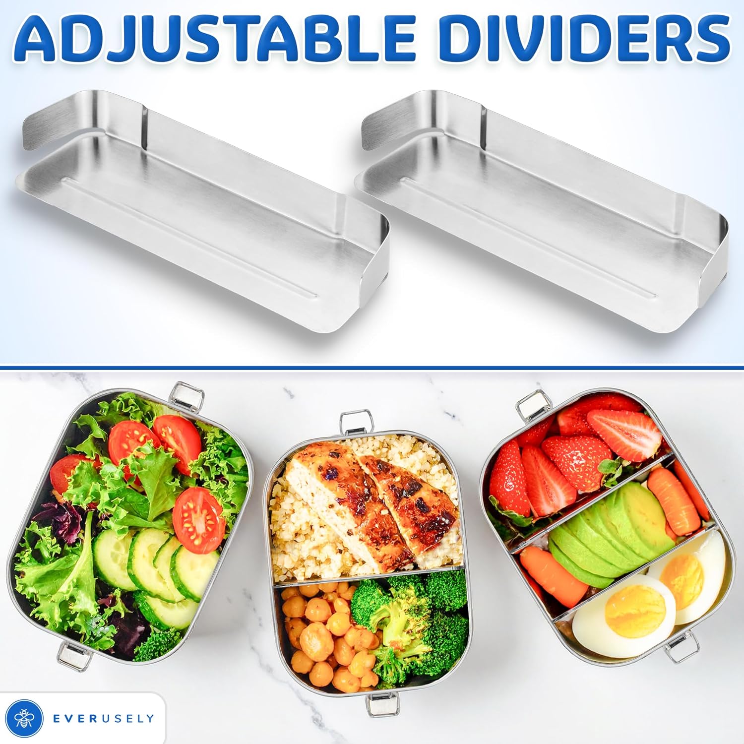 Stainless Steel Lunch Box 27 oz – Leakproof Bento Container with 2 Dividers for Work & Travel