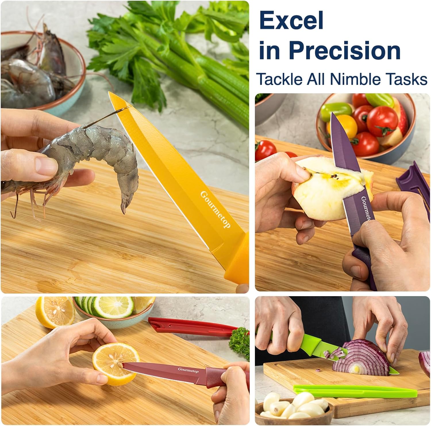 4-Piece Paring Knife Set with Blade Covers – 4.5″ Stainless Steel Fruit & Vegetable Knives