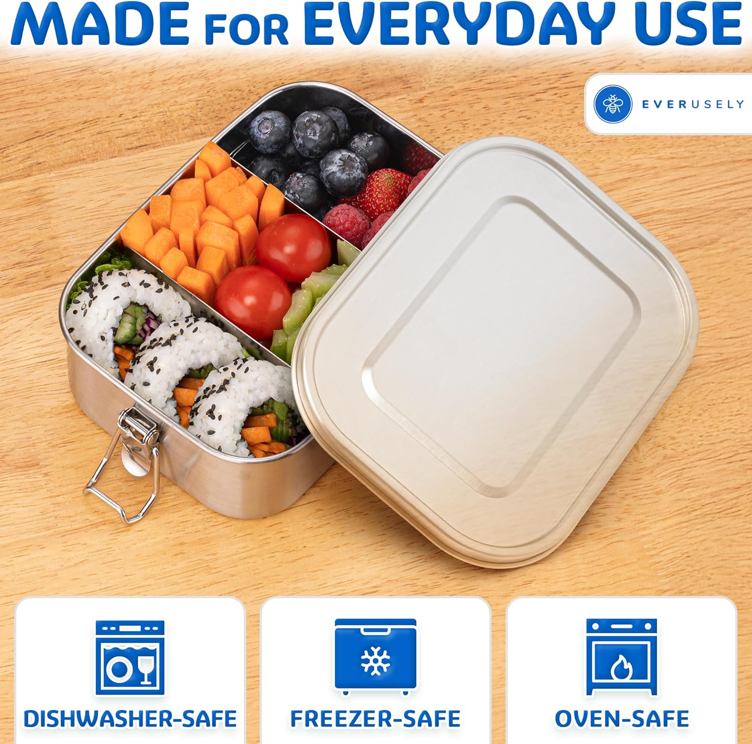 Stainless Steel Lunch Box 27 oz – Leakproof Bento Container with 2 Dividers for Work & Travel