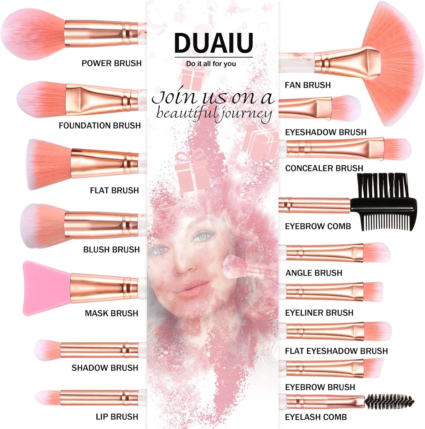 Makeup Brushes Set 16PCS Pink Marble Handle Make up Brushes with 4Pcs Sponge Blenders Foundation Brushes Eyeshadow Concealer Contour Blush Brush Silicone Face Mask Brush Make up Tool