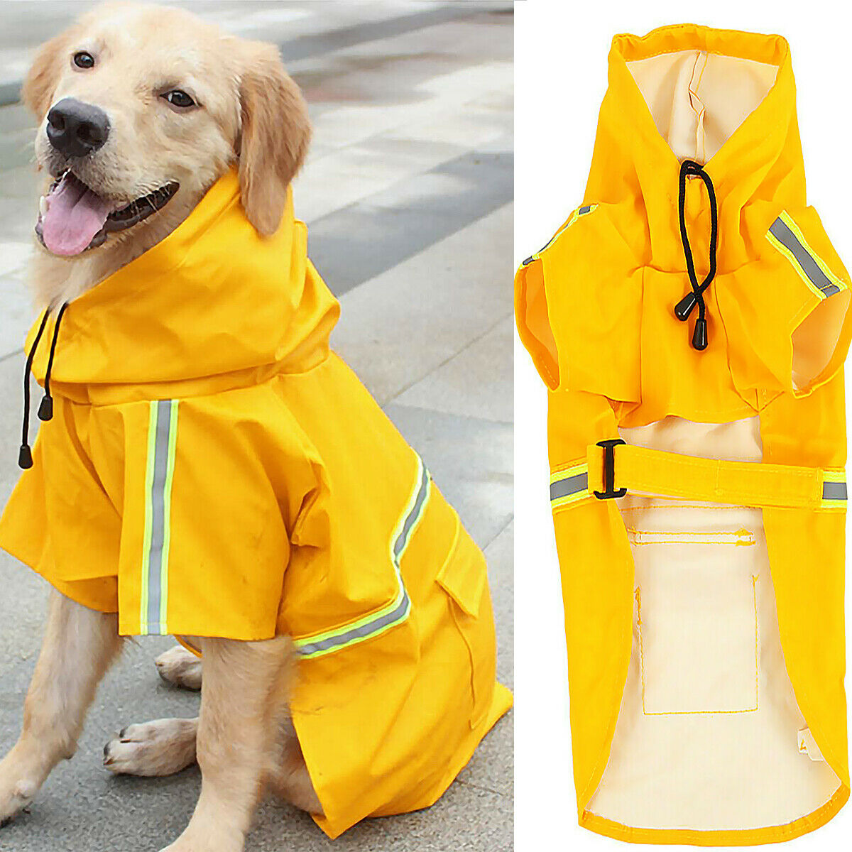 Waterproof Dog Raincoat with Reflective Stripe – Hooded Rain Jacket with Leash Access