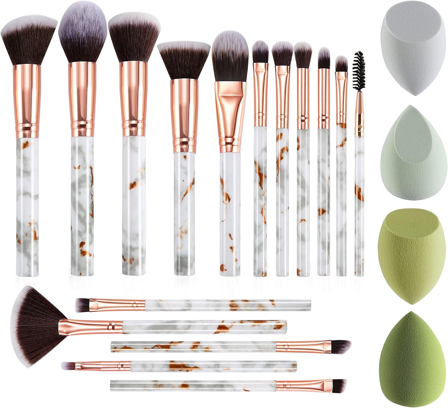 Makeup Brushes Set 16PCS Pink Marble Handle Make up Brushes with 4Pcs Sponge Blenders Foundation Brushes Eyeshadow Concealer Contour Blush Brush Silicone Face Mask Brush Make up Tool