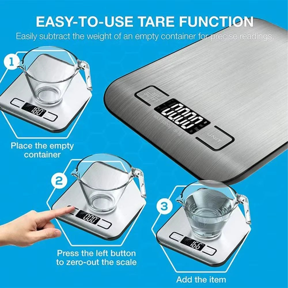 Digital Kitchen Scale with Stainless Steel Platform – 5kg/10kg Multi-Function LCD Food Scale