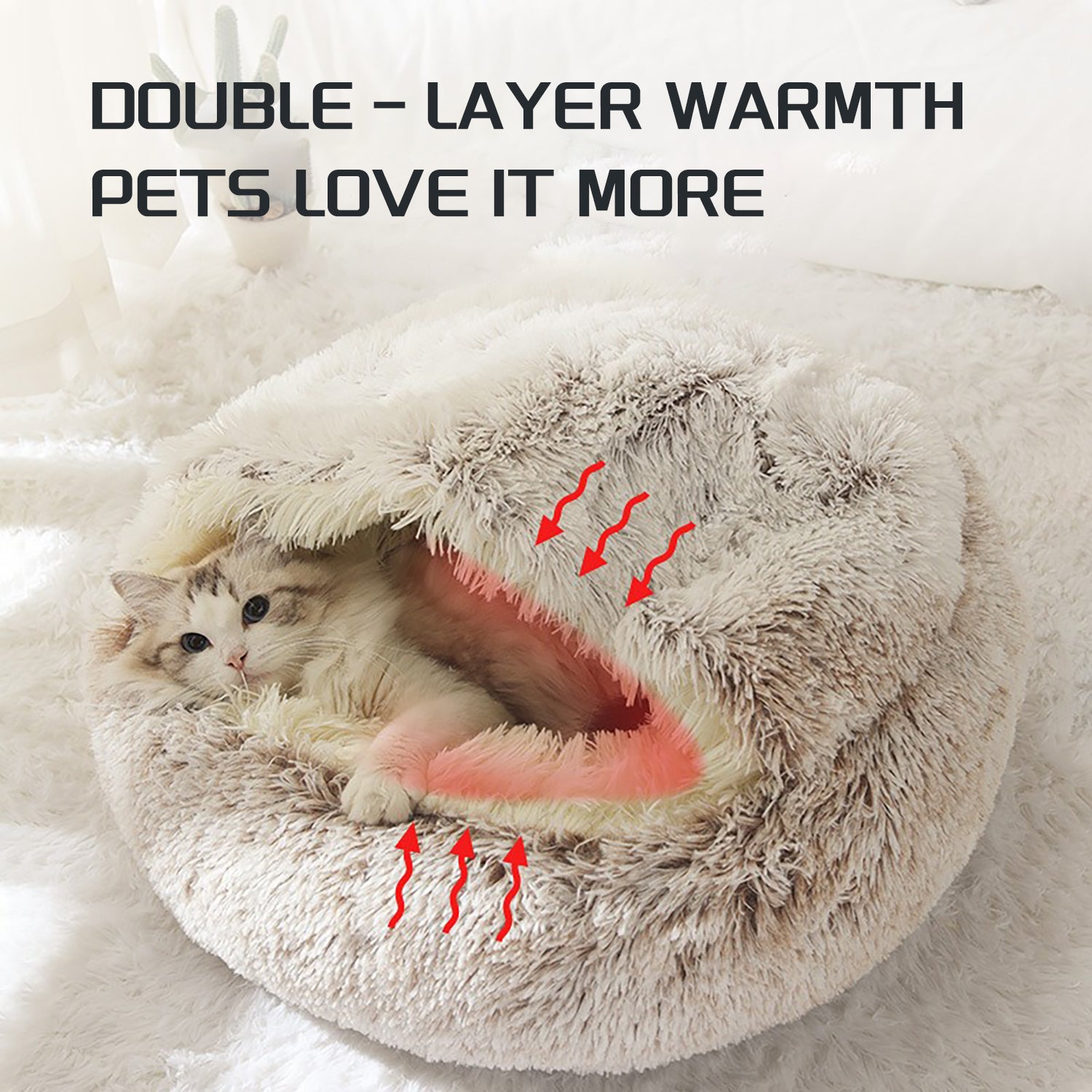 Luxury Plush Round Cat Bed – Cozy Hooded Donut Nest
