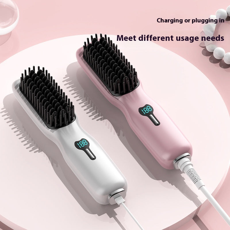 Rechargeable Wireless Hair Straightening Comb with LCD Temperature Display