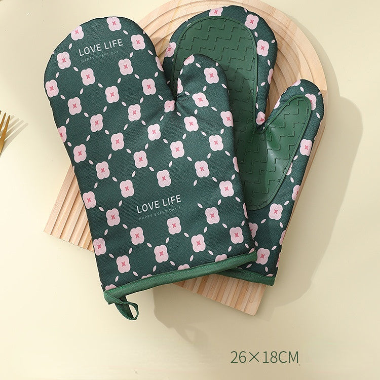 Kitchen Oven Gloves – Heat-Insulated Anti-Scalding Cotton Mitts for Microwave & Baking