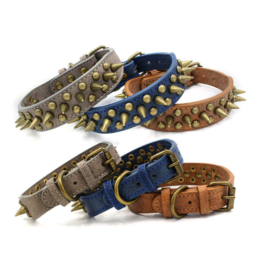 Studded Spiked Leather Dog Collar – Heavy-Duty Retro Style for Large Dogs