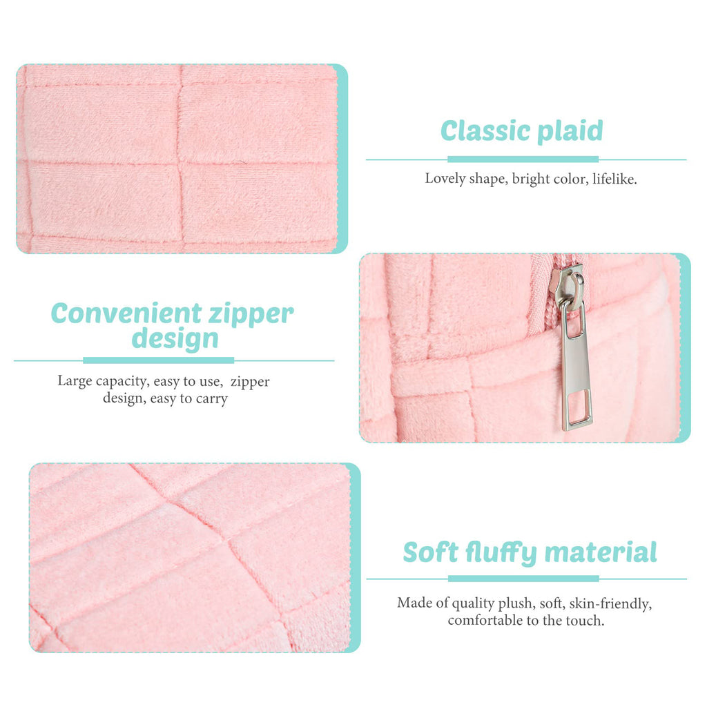 Plush Checkered Cosmetic Travel Bag