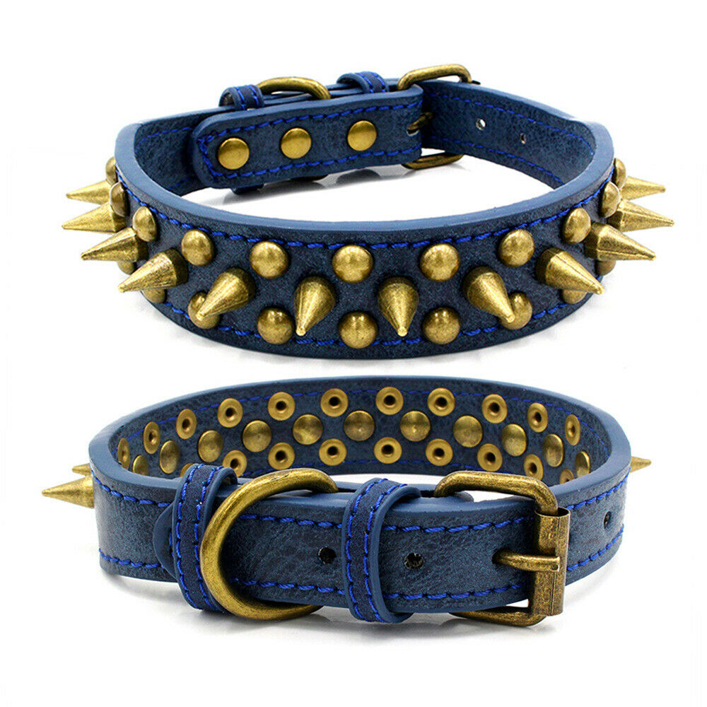 Studded Spiked Leather Dog Collar – Heavy-Duty Retro Style for Large Dogs
