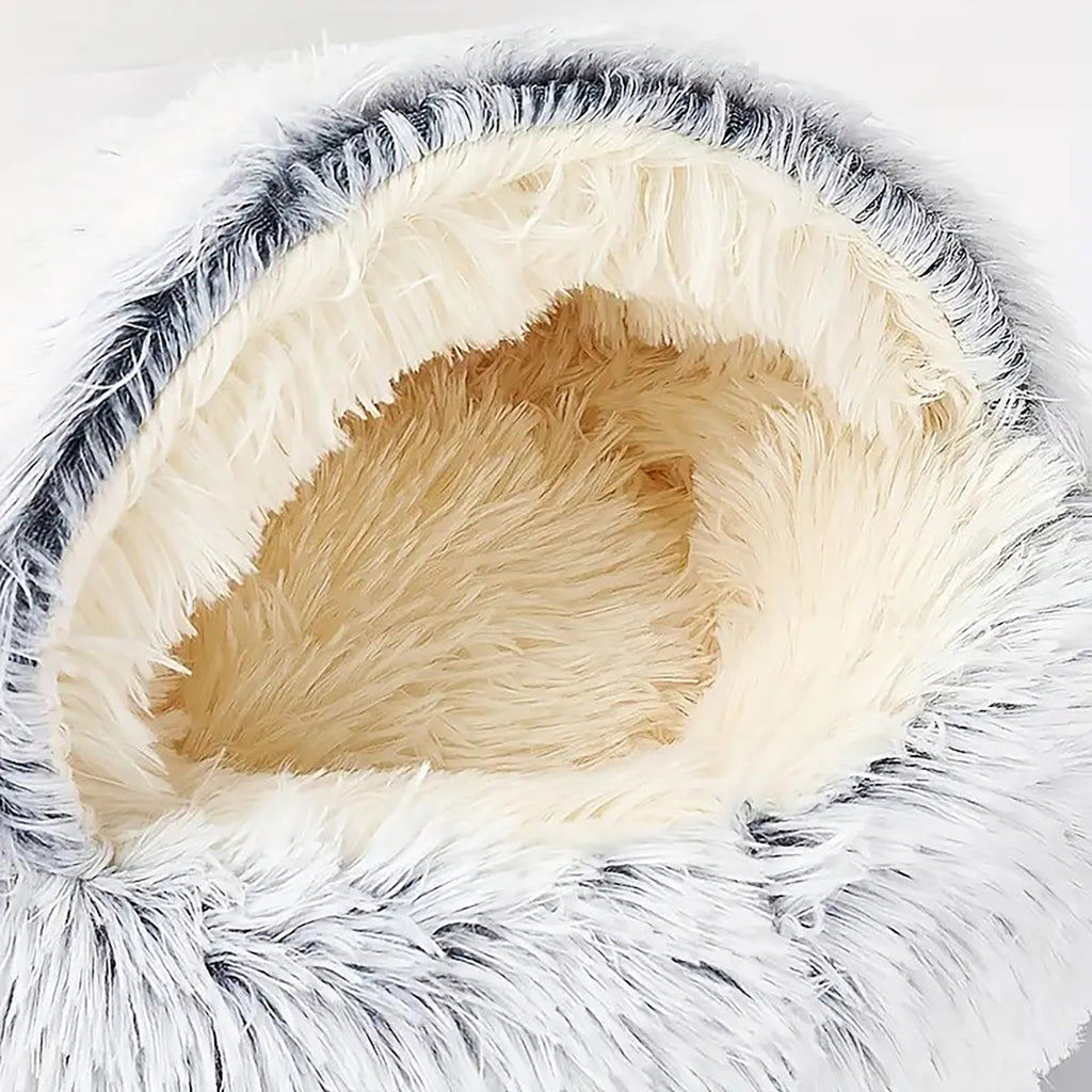 Luxury Plush Round Cat Bed – Cozy Hooded Donut Nest