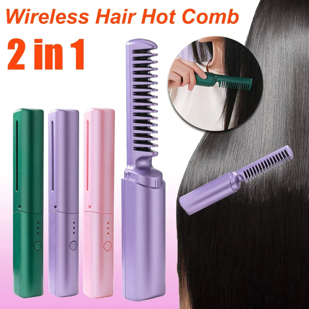 Wireless Negative Ion Hair Straightening & Curling Brush