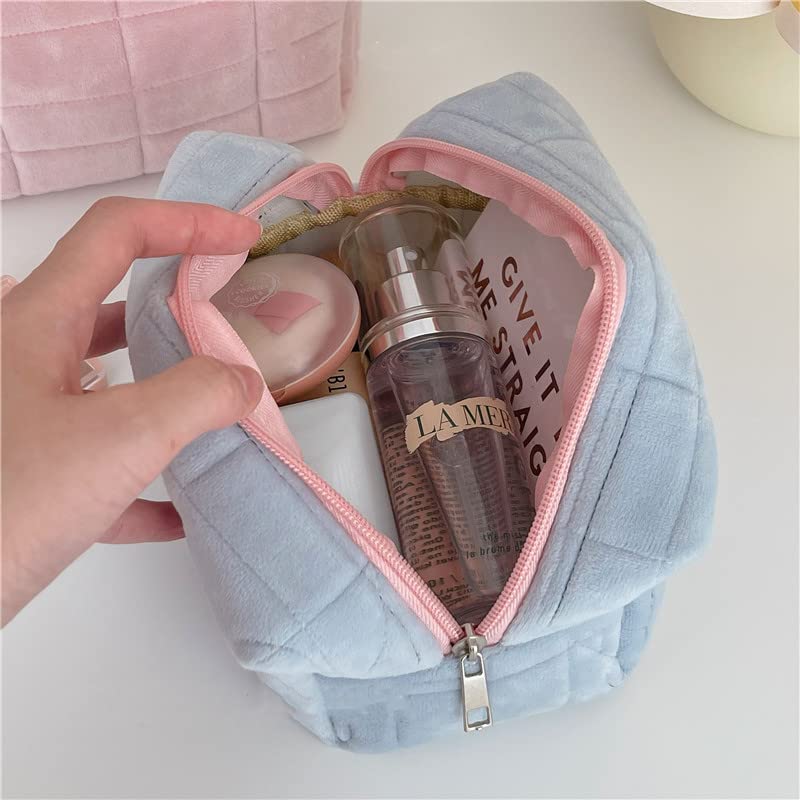 Plush Checkered Cosmetic Travel Bag