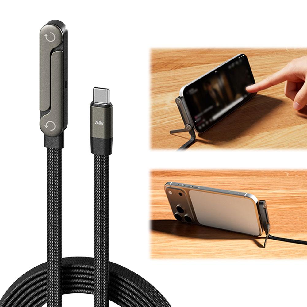 Fast Charging 2-in-1 Foldable Cable – Type-C & USB-A to Type-C with Phone Stand