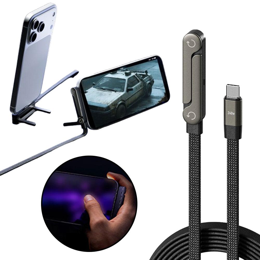 Fast Charging 2-in-1 Foldable Cable – Type-C & USB-A to Type-C with Phone Stand