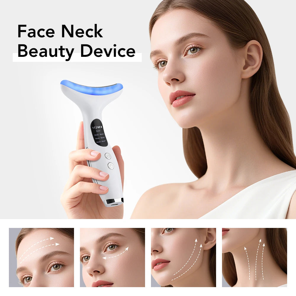 LED 7-Color Neck & Face Massager with EMS – Anti-Wrinkle, Face Lifting & Neck Line Improvement Tool