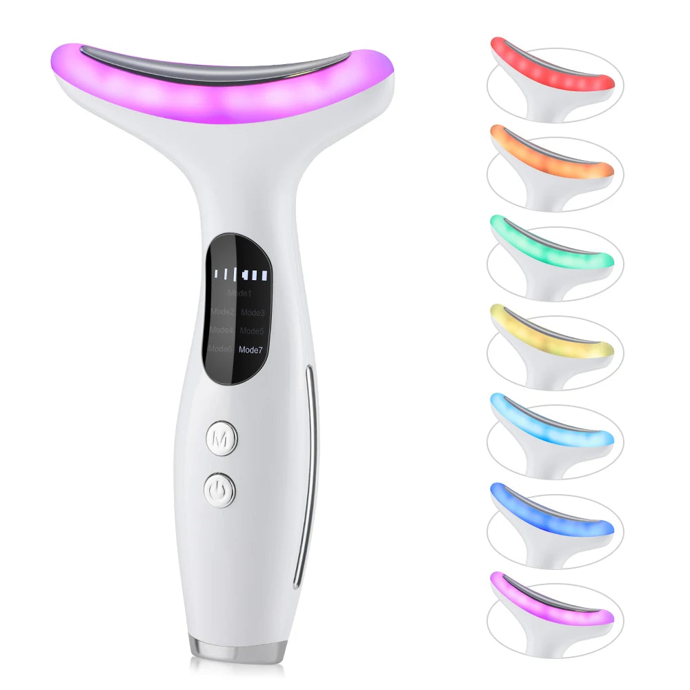 LED 7-Color Neck & Face Massager with EMS – Anti-Wrinkle, Face Lifting & Neck Line Improvement Tool